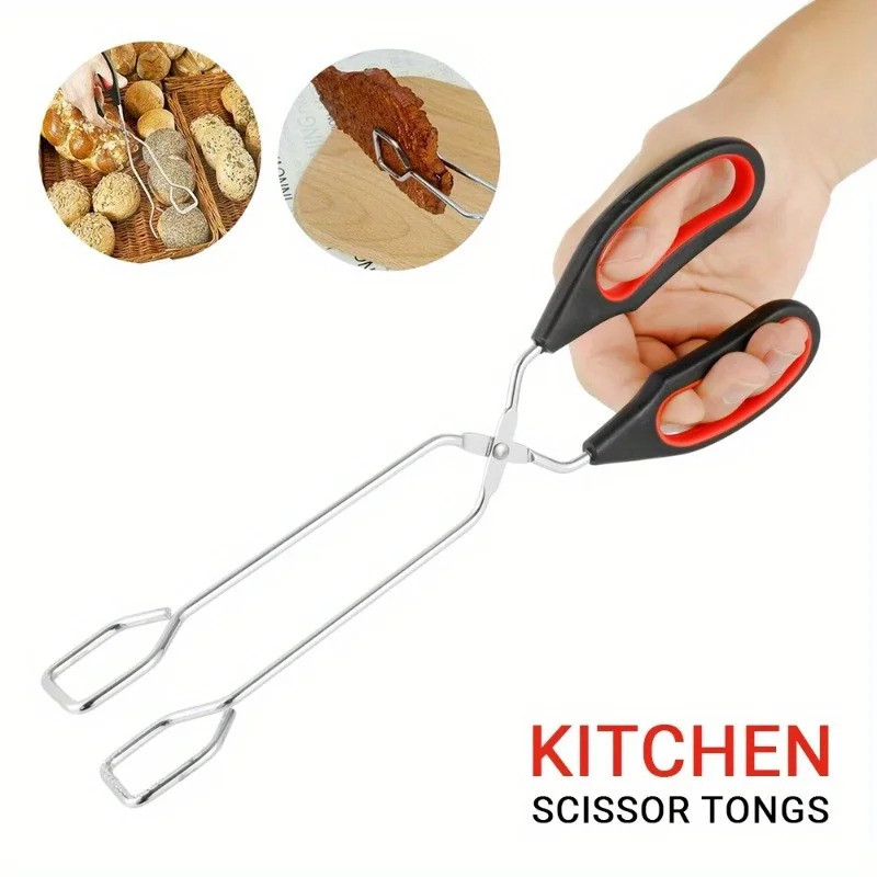 3sizes Thịt Nướng Kéo Tông Chống Trơn Trượt Nướng Thực Phẩm Bánh Mì Tông Kim Loại BBQ Nướng Kẹp Với Tay Cầm Dài Phụ Kiện Nấu Ăn Nhà Bếp