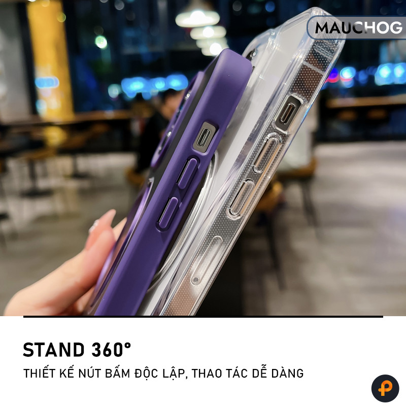 Ốp Lưng Trong Suốt Tích Hợp Giá Đỡ Xoay 360 Độ Cho Điện Thoại iPhone 17 Pro Max 16 15 14 13 12