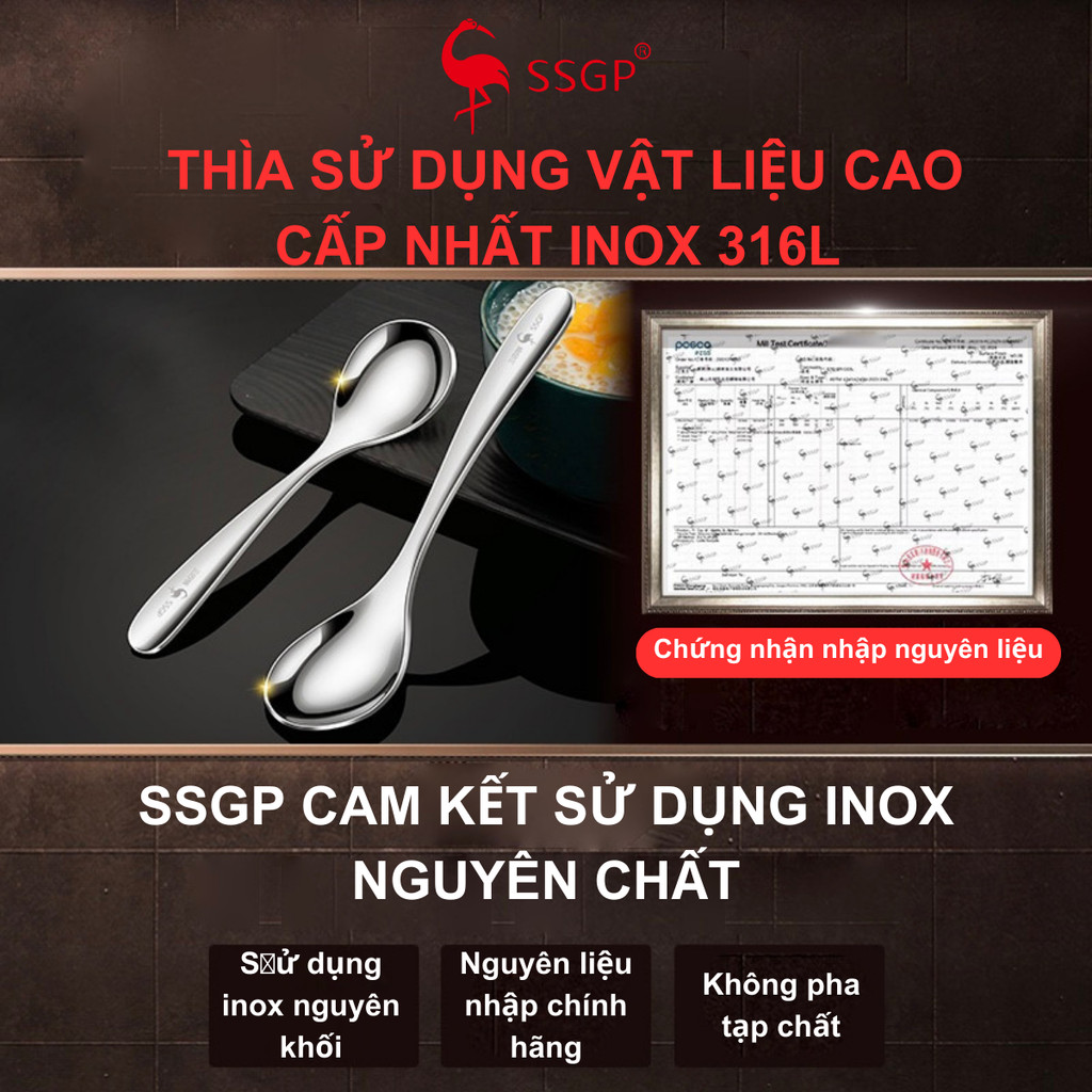 Muỗng ăn cơm inox 316 giọt nước SSGP Muỗng inox nhỏ Muỗng canh Muỗng inox 316 cao cấp Thìa inox 304