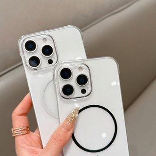 Ốp điện thoại không gian trong suốt cuộn dây từ tính mạnh mẽ cho IPhone 16 15 14 13 12 Pro Max Vỏ Acrylic Nút mạ điện Vỏ bảo vệ chống rơi
