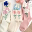 Tất ống giữa BORAGETE, Tất nữ màu kẹo hoa, Tất hoa Tulip hoạt hình bằng vải Cotton thoáng khí dành cho nữ