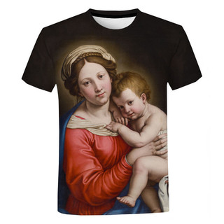 Virgin Mary Graphic Áo nam Nữ 3d In Hình Quá Khổ Áo Bông Tai Kẹp Dạo Phố Tay Ngắn Áo Tee Quần Áo