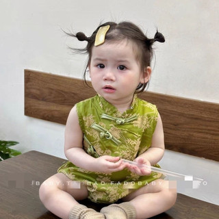 Áo liền quần sườn xám bé gái mùa hè, nút chéo, phong cách Hanfu Trung Quốc, 7.7