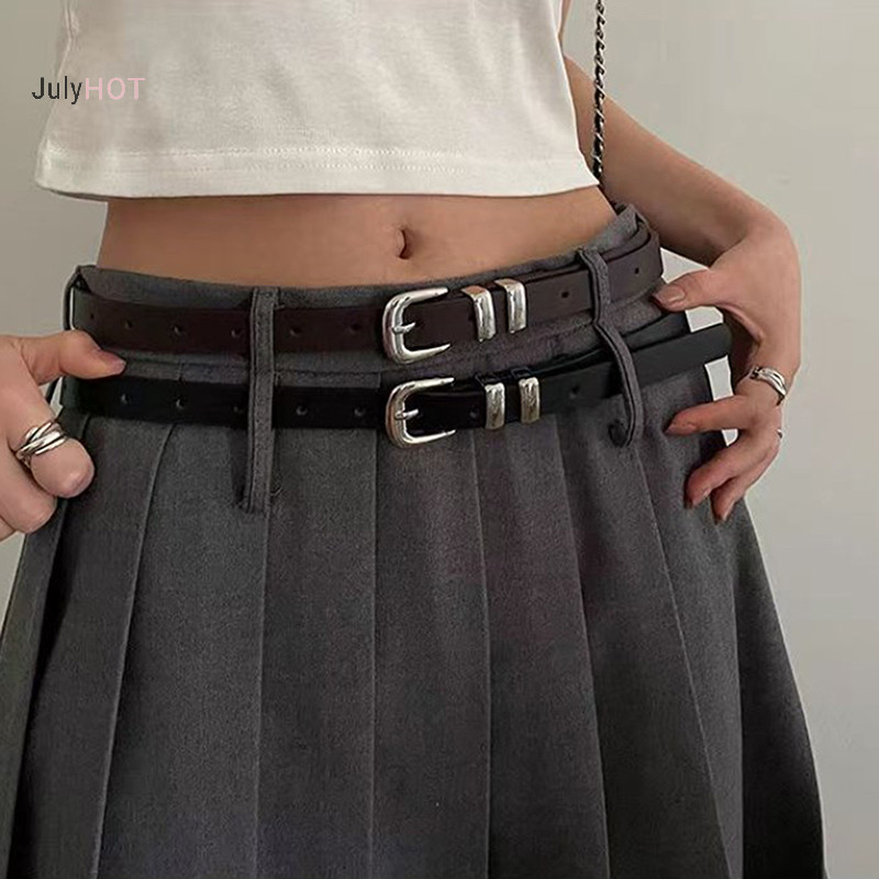 Julyhot Thắt Lưng Mỏng Đơn Giản Thời Trang Cho Nữ Bé Gái Tối Giản Màu Trơn Đa Năng Thắt Lưng Hợp Kim Sáng Tạo Khóa Trang Trí Thắt Lưng Massivedeals