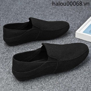 Giày Vải Nam Mùa Hè Phong Cách Mới Thoáng Khí Cũ Bắc Kinh Đen Giày Vải Lười Slip-On Lái Xe Vỏ Mềm Đậu Hà Lan