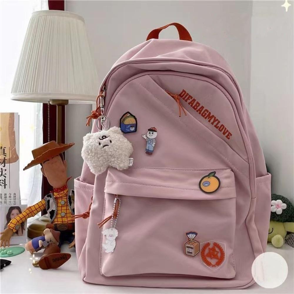 Ba lô học sinh HOBBYIN, Túi sách Nylon màu trơn, Túi đi học có dây kéo chống nước dung tích lớn di động dành cho người lớn