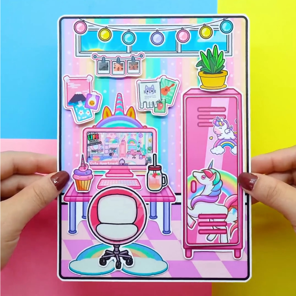 Học liệu bóc dán unicose quite book toca boca đồ chơi thông minh bằng giấy thủ công cho bé gái h24 Học liệu ngôi nhà búp