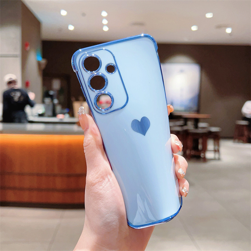 Ốp Mạ Sang Trọng Cho Samsung Galaxy S24 S23 S22 Ultra S23 Plus S21 S20 S23 FE Love Heart Side Pattern Vỏ Điện Thoại Chống Sốc