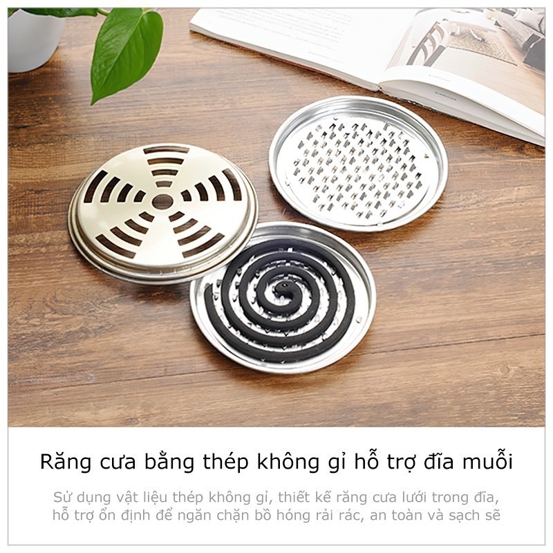 Hộp đựng nhang muỗi bằng thép không gỉ, khay đựng nhang muỗi có nắp đậy an toàn FETA