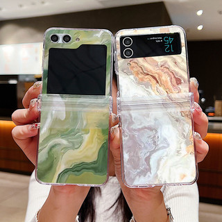 Ốp điện thoại hoa đá cẩm thạch đầy màu sắc trong suốt cho Samsung Galaxy Z Flip 6 Flip 5 Flip 4 Flip 3 Full Bản lề trong suốt PC cứng gấp Ốp điện thoại Samsung Z Flip6 Flip5 Flip4 Flip3
