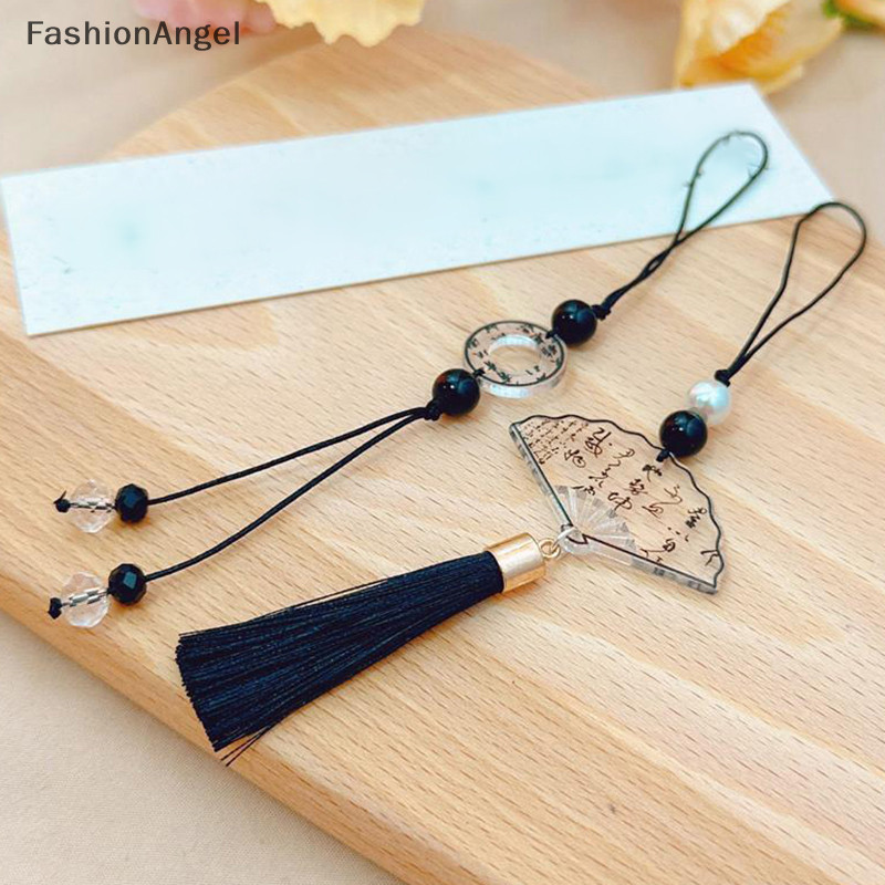 FashionAngel Mới Phong Cách Trung Quốc Mực Thư Pháp Quạt Mặt Dây Điện Thoại Di Động Dây Chống Mất Dây Móc Khóa Vintage Túi Mặt Dây Chuyền Quà Tặng TH