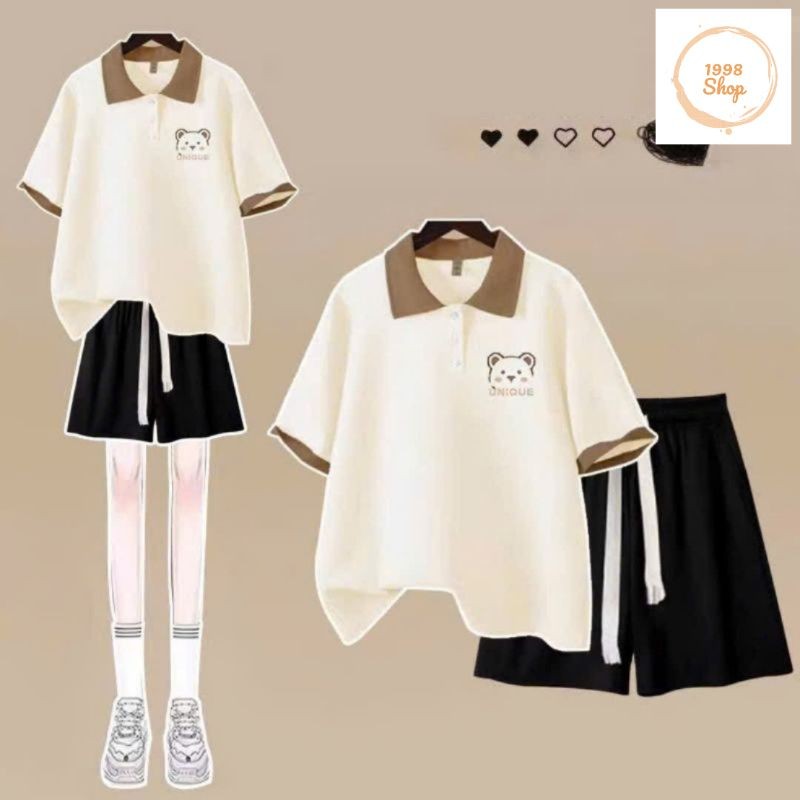 Tổng Hợp Các Sét Bộ Cộc Quần Đùi Trơn + Mix Áo thun polo  - chữ UNIQUE