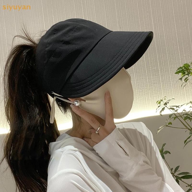 Siyuyan Mùa Hè Rộng Vành Sunhat Nữ Mũ Chống Nắng Có Thể Gập Lại Có Thể Điều Chỉnh Ngoài Trời Mũ Xô Đi Biển Chống Tia UV Tấm Che Người Cá Đuôi Ngựa Mũ VN