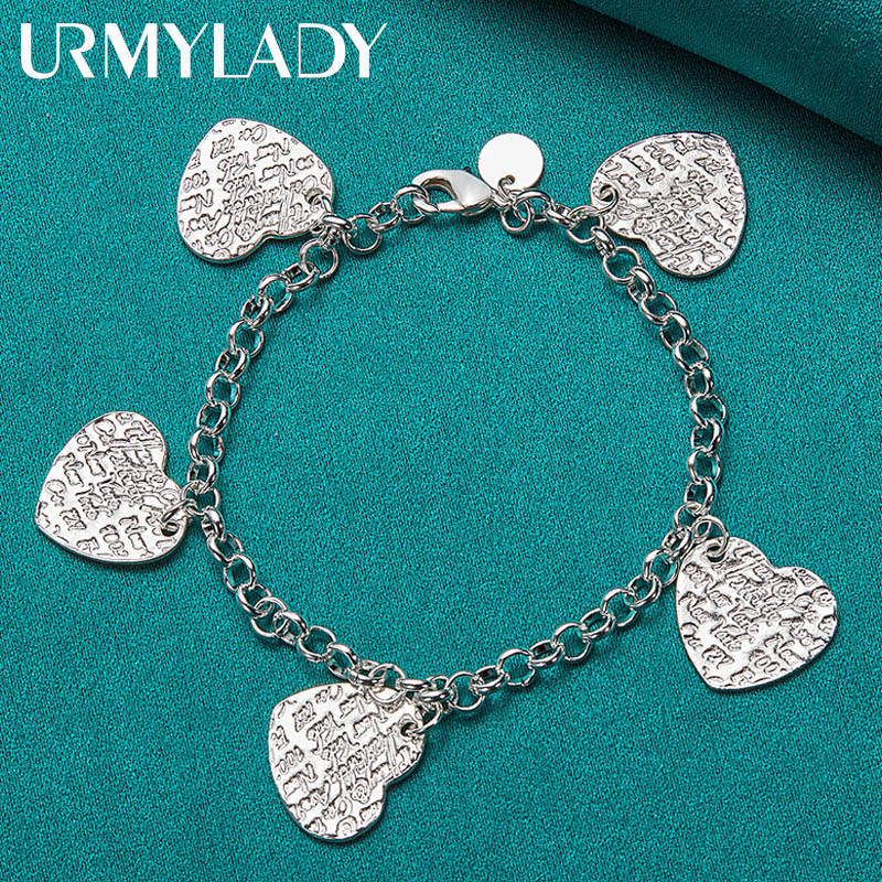URMYLADY Bạc 925 Năm Trái Tim Mặt Dây Chuyền Vòng Tay Nữ Cưới Thời Trang Quyến Rũ Trang Sức