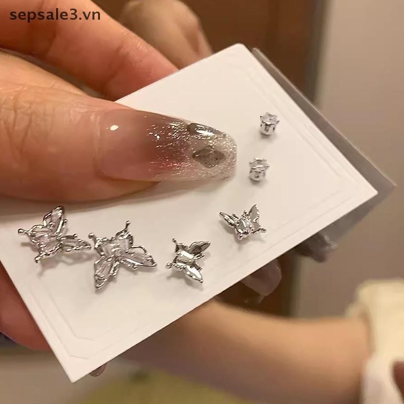 # sepsale # 6 Cái / bộ Bông Tai Đính Kim Cương Giả Màu Bạc Y2K Dành Cho Nữ Thời Trang Punk Bông Tai Bộ Quà Tặng Trang Sức Hợp Thời Trang.