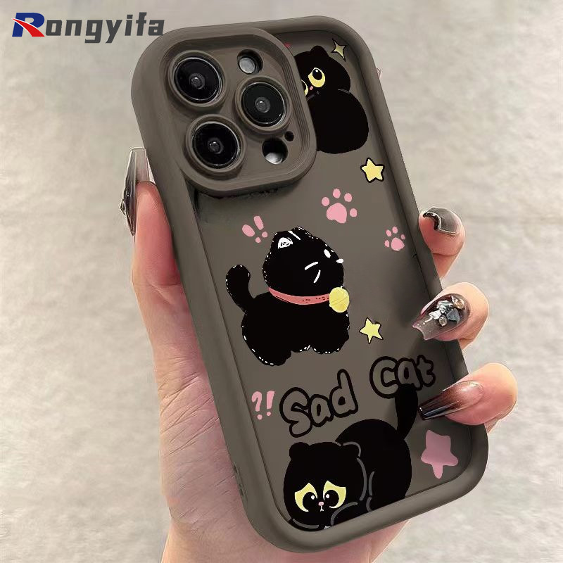 Vỏ mèo đen hoạt hình dễ thương cho Redmi Note 15 Pro Plus 14S 15C 15 A5 K80 Ultra Turbo 4 Pro 5G 4G Vỏ điện thoại mờ màu kẹo chống sốc Vỏ mềm chống rơi