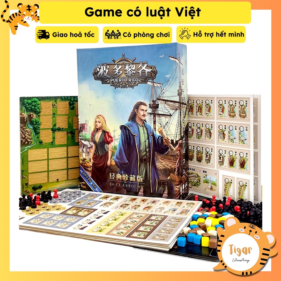 Boardgame trò chơi Puerto Rico Deluxe kèm 2 bản mở rộng - quản lý tài nguyên, xây dựng công trình Tigar