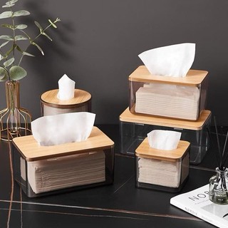 Hộp Đựng giấy Ăn Nhựa Trong Suốt Nắp Tre Gỗ Sang Trong,Hộp Khăn giấy