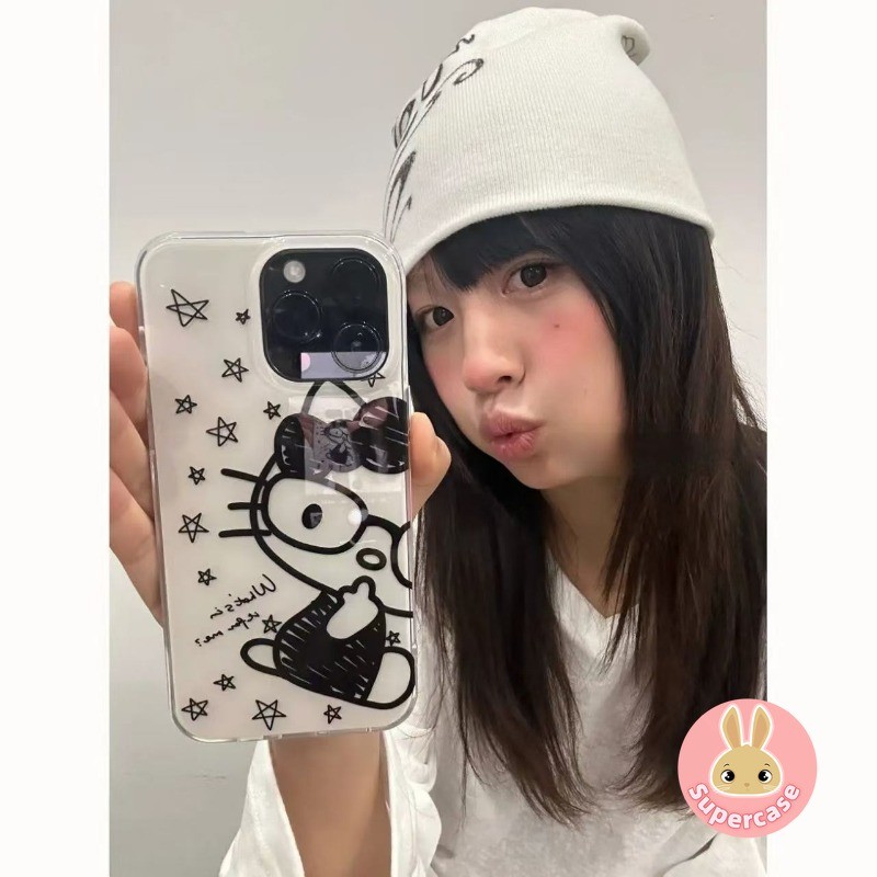 Ốp điện thoại hình mèo Star Kitty Line dễ thương cho Redmi Note 14 13 12 Turbo 4 3 11T 11 10 Pro Plus 5G Vỏ điện thoại chống sốc mềm màu kem hoạt hình