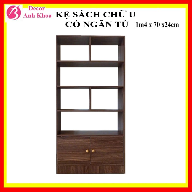 Kệ sách gỗ, tủ gỗ chữ U để đồ năng, giá sách đứng trưng bày chất liệu gỗ MDF có ngăn 1m4x70x20