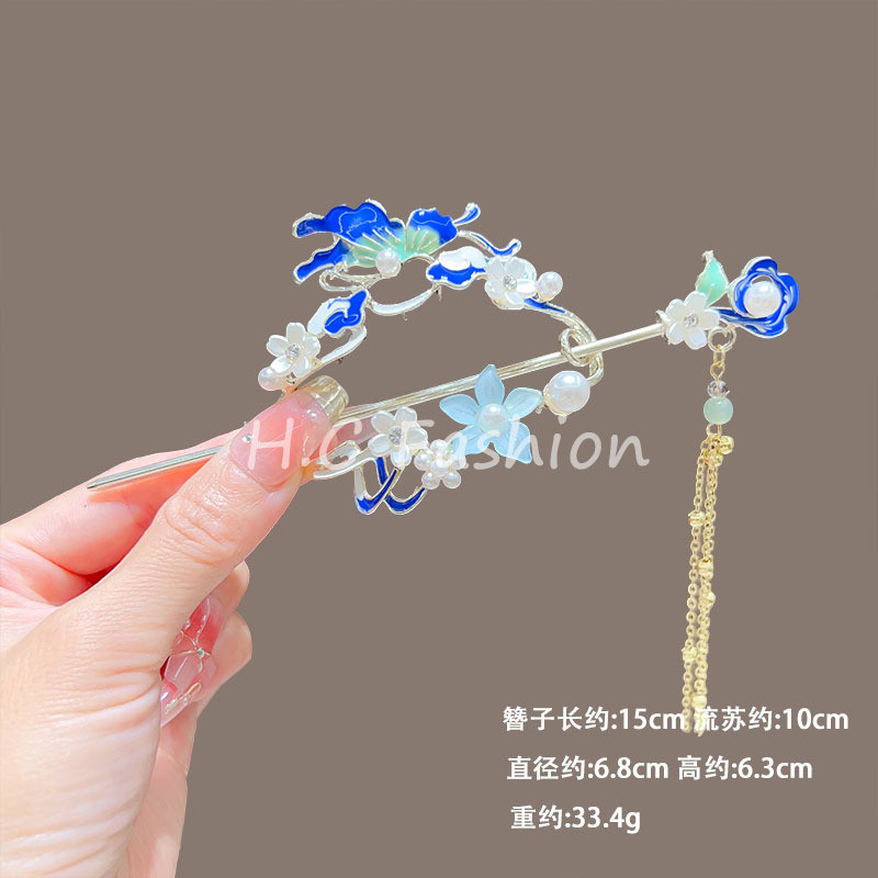 [Hàng có sẵn phong cách mới] Kẹp tóc tua rua Lily of the Valley Phong cách Trung Quốc Hanfu Sườn xám Bước lắc tua rua Kẹp tóc tính khí siêu cổ tích