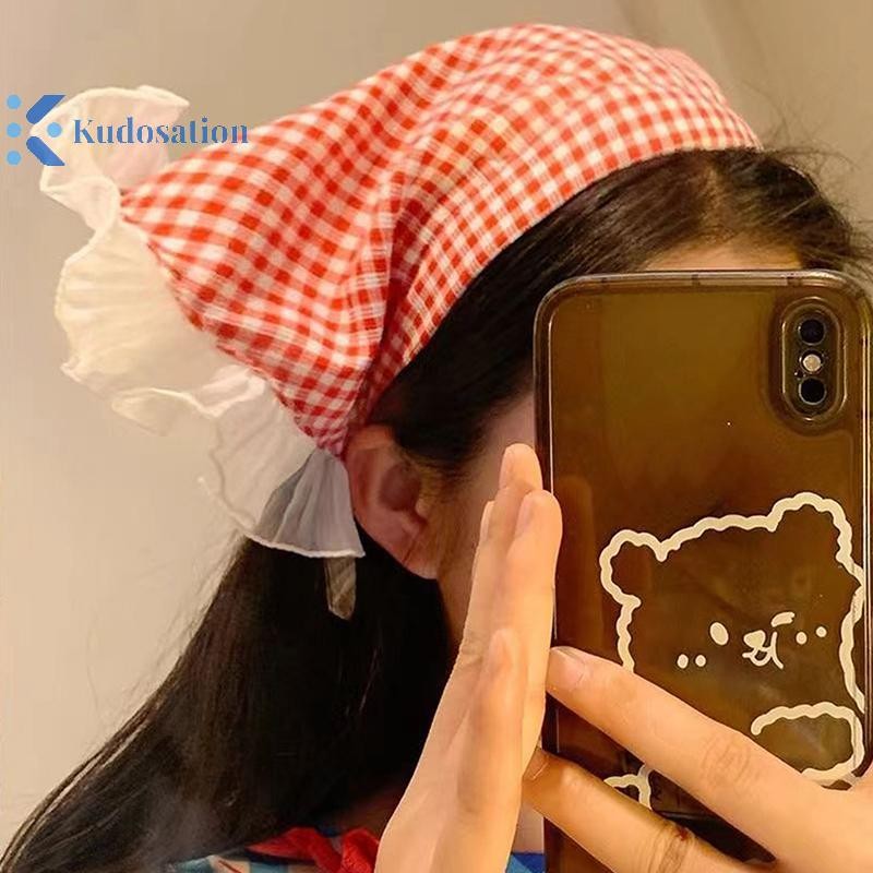 Kudosation Thời Trang Thanh Lịch Ren Kẻ Sọc Tam Giác Băng Đô Quấn Tóc Cho Nữ Cô Gái Tính Khí Ngọt Ngào Tóc Phụ Kiện Tóc