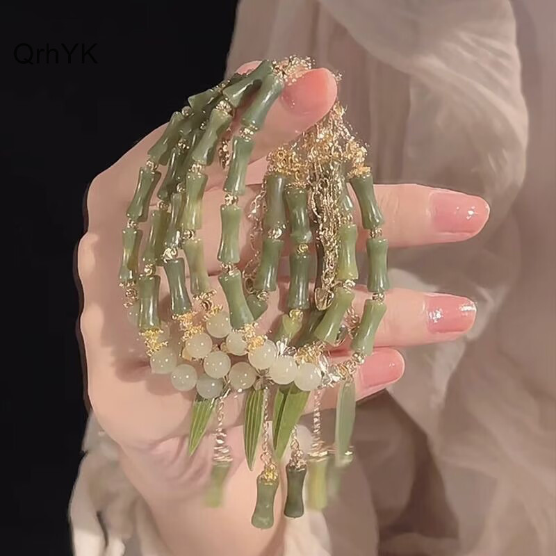 Nhà Máy Thời Trang Phong Cách Trung Hoa Retro Xanh Tre Khớp Đính Hạt Vòng Tay Cho Nữ Thời Trang Đơn Giản Quyến Rũ Hợp Kim Lá Vòng Tay Trang Sức Quà Tặng QrhYK