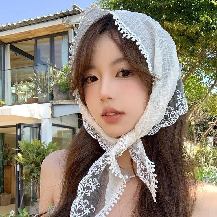 Khăn quàng tóc tam giác ren kiểu Pháp - Lolita - phong cách nông thôn - Phụ kiện tóc