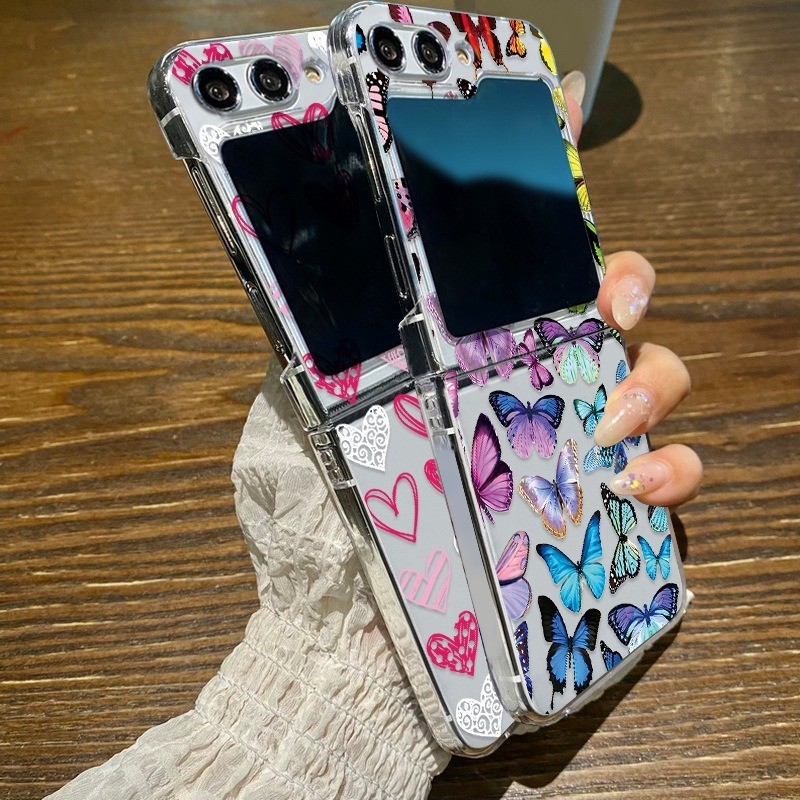 Dành Cho Samsung Galaxy Z Flip 5 Flip 4 Flip 3 Love Heart Case Sang Trọng Chống Sốc Trong Suốt Cứng PC Ốp điện thoại Cho Samsung Z Flip 4 3 Flip5 Flip4 Flip3