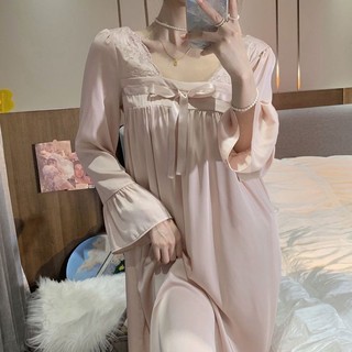 Phong Cách Công Chúa Pháp Lụa Băng Dài Tay Váy Ngủ Nữ Mùa Xuân Bộ Đồ Ngủ Lụa Cao Cấp Có Thể Mặc Bên Ngoài Homewear 5.17