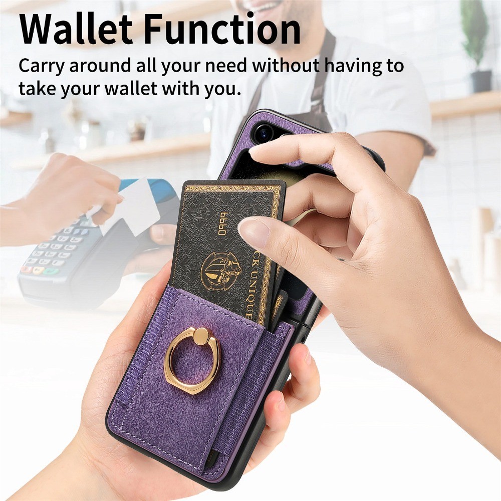 Ốp Điện Thoại Da PU Retro Cho Samsung Z Flip 6 5 4 3 2 Flip6 Flip5 Flip4 Flip3 Flip2 5G Nhẫn Khe Cắm Thẻ Ví