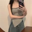 IAPPORTUNIA Áo Vest xẻ không đều, có miếng đệm ngực màu trơn mùa hè buộc dây, áo thun gợi cảm