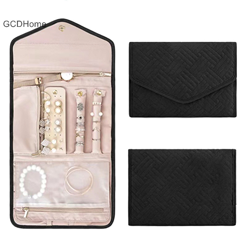 Gcdhome Có Thể Gập Lại Hộp Trang Sức Cuộn Du Lịch Trang Sức Tổ Chức Di Động Cho Hành Trình Bông Tai Vòng Cổ Thổ Cẩm Túi Bảo Quản HOT