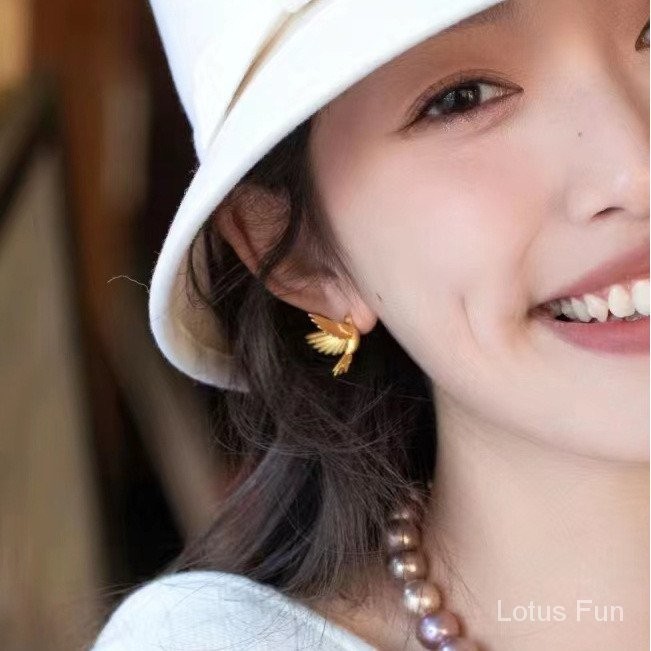 Trung Quốc Phong cách thiết kế S925 Bạc Pin Mạ 24k Vàng Chim Stud Earrings Đối với Phụ nữ Trung Quốc Vintage Nhỏ Cao cấp Bông tai