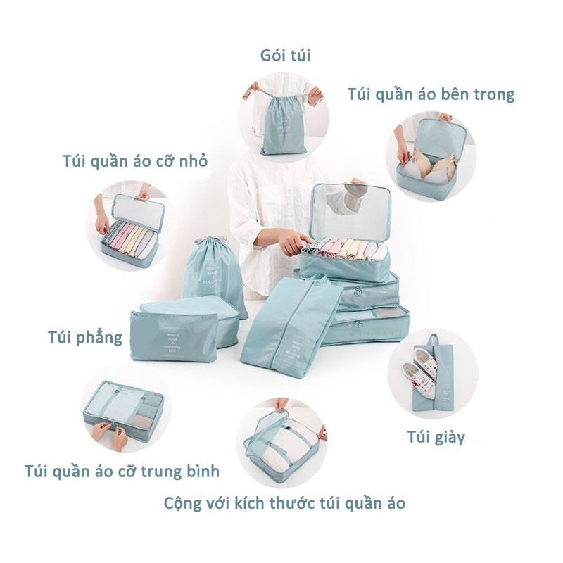 Set 7 Túi Đựng Đồ Du Lịch đa năng,Bộ 7 Túi Đựng Đồ Du Lịch Phân Loại Ngăn Nắp Dành Cho Vali,kín nước