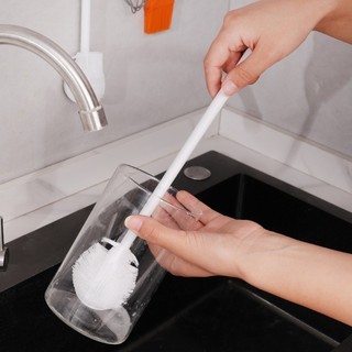 Bàn chải làm sạch tay cầm dài màu trắng cho chai cốc - Bàn chải làm sạch góc chết có thể gập lại đa năng