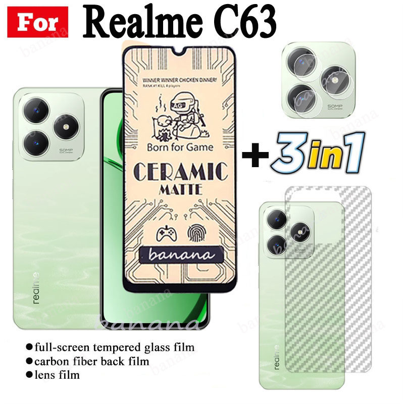 Kính cường lực gốm 3 TRONG 1 Realme C63 cho Realme C67 C65 C53 C51 Ống kính máy ảnh Kính bảo vệ màn hình và phim mặt sau
