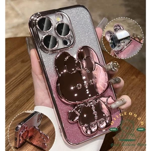 Mạ giá đỡ gương thỏ Vỏ điện thoại iphone15 Pro MAX 14 13 12 11 XR XS MAX cho vỏ iPhone Vỏ mềm TPU silicon Vỏ bảo hiểm toàn diện chống sốc