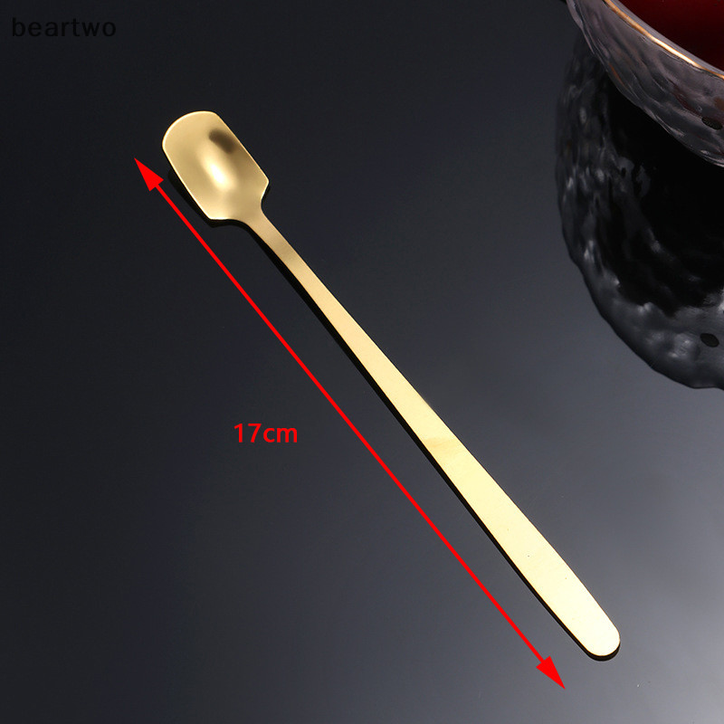 < Beartwo > 1 Chiếc Thìa Đá Tay Cầm Dài Bằng Thép Không Gỉ Bộ Đồ Ăn Cà Phê & Trà Kem Món Tráng Miệng Khuấy Thìa Muỗng Đẹp