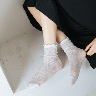 [Tất nữ oklife] ins Xuân Hè Mỏng Lưới Ren Nữ Giữa Ống Tất Đen Trắng lolita Nấm Ren Cọc Tất