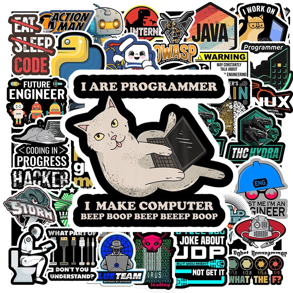 Set 50 Sticker Developer – Decal Lập Trình | Chống Nước | Dán Mũ Bảo Hiểm, Laptop, Xe, Vali