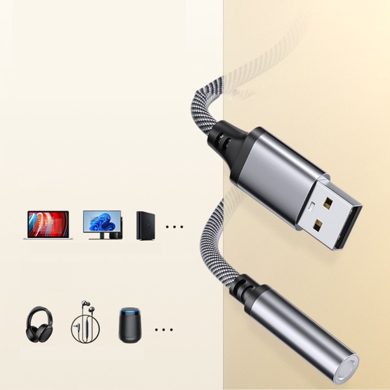 Cáp thính giác KIKIN Silver Grey USB sang 3 5mm cho tai nghe và micrô