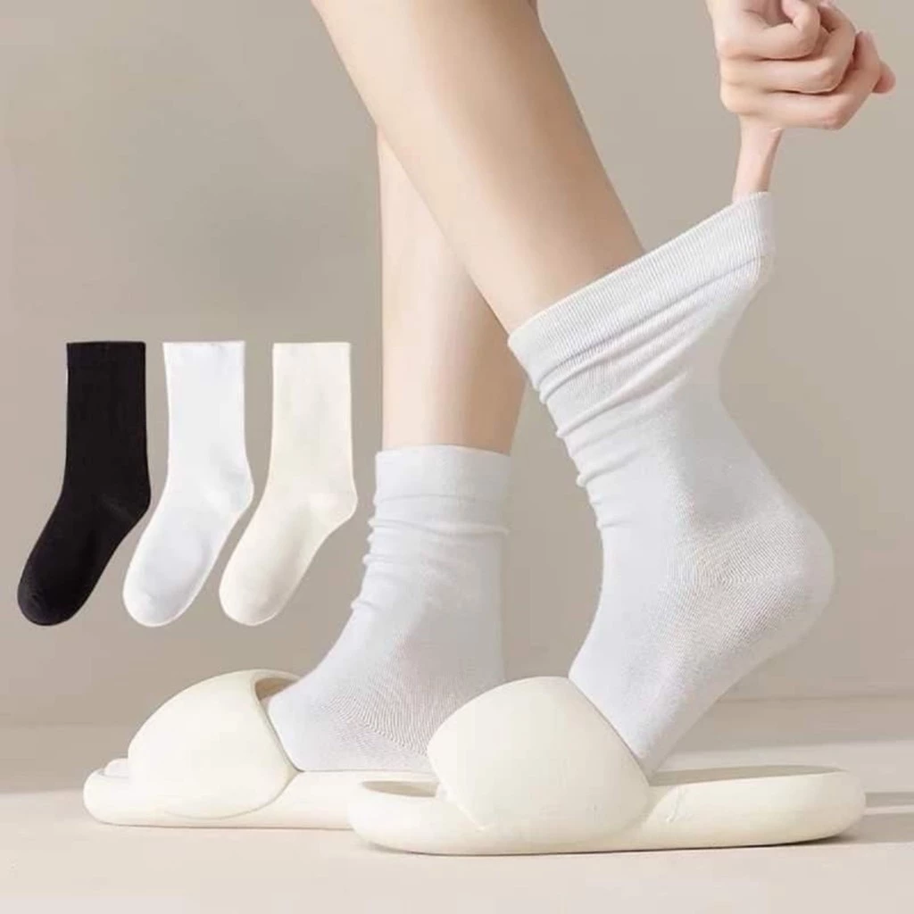 Combo 10 Đôi Tất cổ cao Nữ Basic trơn cao cấp 3 màu loại đẹp dầy dặn Ngẫu Nhiên Màu, Vớ Cao cổ nữ chất vải mềm mịn