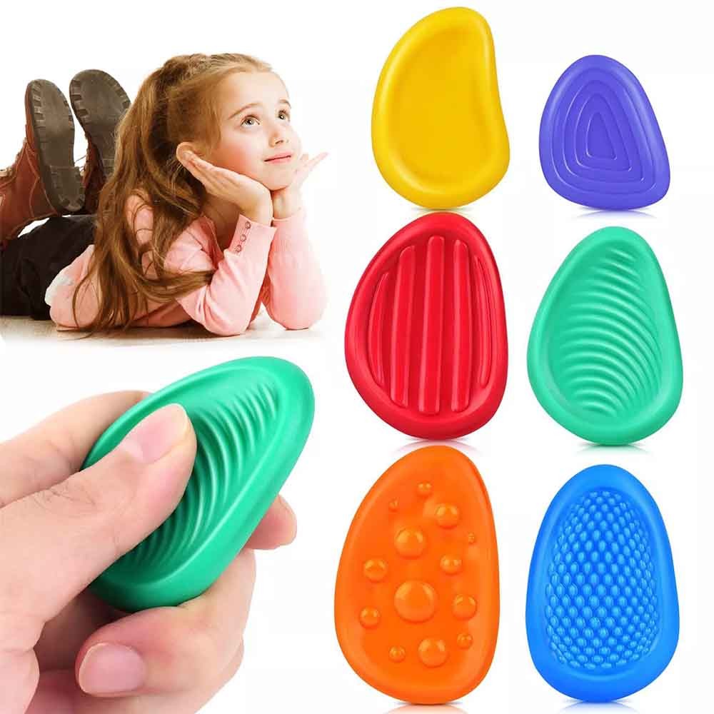 6pcs Fidget Stones Silicone Stress Relief Toy Kids Sensory Tool for ...