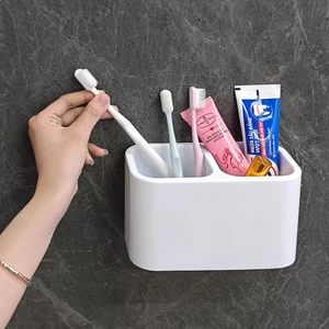 Giá để bàn chải, kem đánh răng kệ 3 ngăn kèm miếng dán keo không cần khoan tường tiện lợi