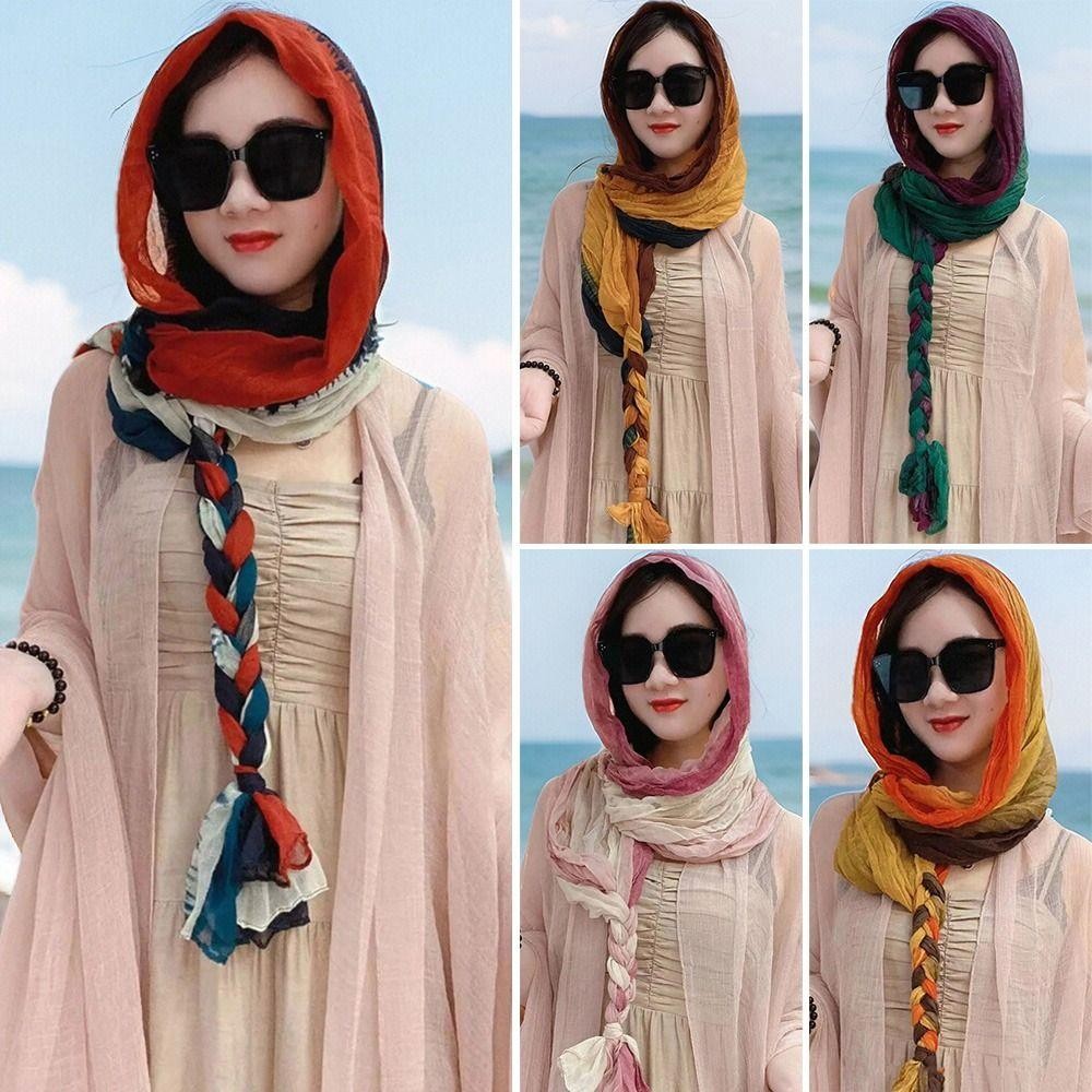 KhănTRACEILLOIAN lụa xếp ly chống nắng, phụ kiện thời trang choàng đầu dành cho nữ