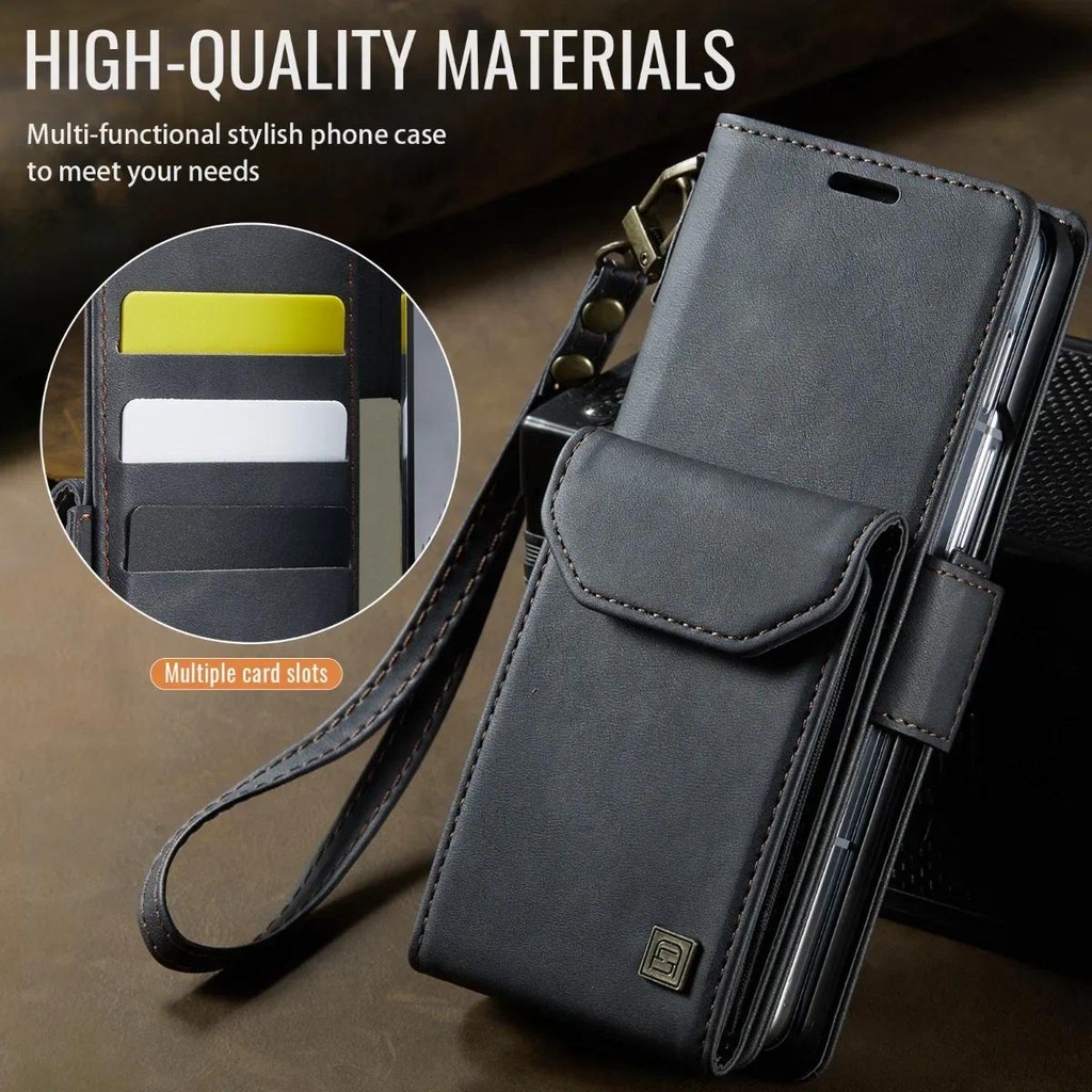 Ốp Điện Thoại Chống Sốc Cho Samsung Galaxy Z Fold 6 5 Fold6 Fold5 5G RFID Chặn Organ Ví Khe Cắm Thẻ Túi Bảo Vệ Da Mặt Sau