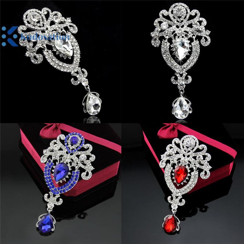 Kudosation Bạc Hoa Lớn Cô Dâu Thổ Cẩm Kim Cương Giả Pha Lê Diamante Cưới Thổ Cẩm Pin