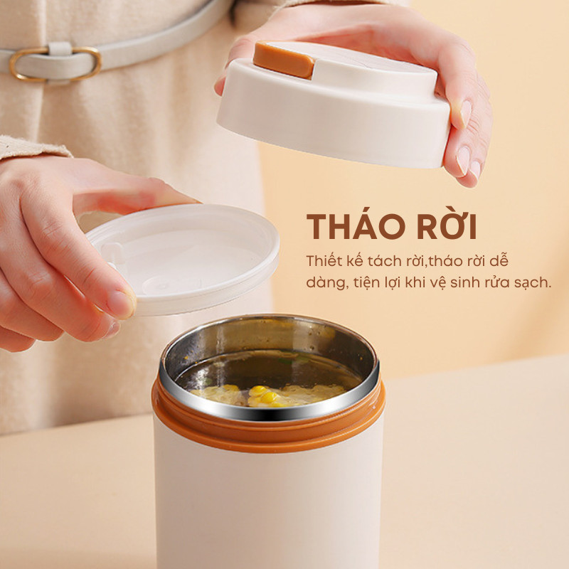 Cốc Đựng Canh, Bình Đựng Cháo Inox 304 Giữ Nhiệt 520ml, Chống Rò Rỉ Thế Hệ Mới Tặng Thìa Gấp Gọn Tiện Dụng | 249