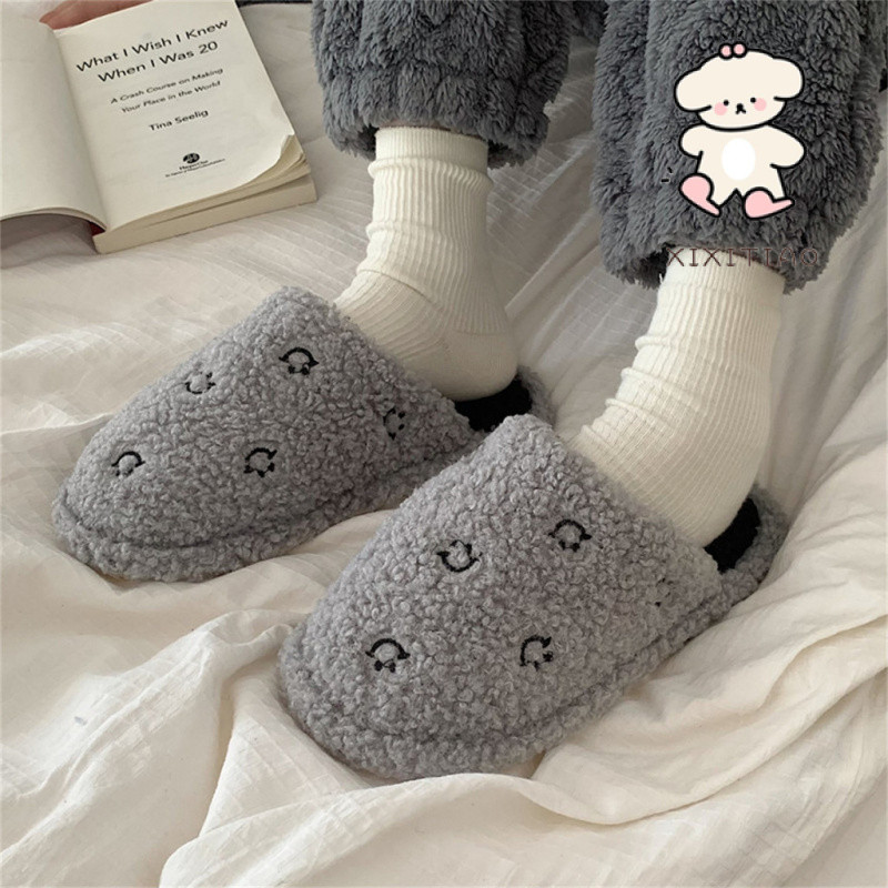 Dép Cotton Xixitiao Mặt Cười Đơn Giản Giữ Ấm Thời Trang Phong Cách Mới Trong Nhà Nhà